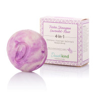 Duschkind festes Shampoo Lavendel Rose mit Klettenwurzel&ouml;l pflegt das Haar bei Spliss und kr&auml;ftigt das Haar, 4in1 Formel 56 g in der Holzdose